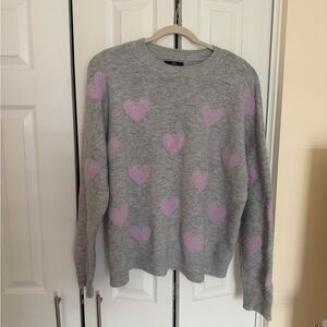 Gray Heart Pattern Crewneck Sweater - Pink Hearts
